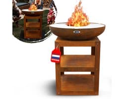 HEAT Outdoor Living Buitenkeuken Bakka - Vuurschaal met Houtopslag en Bakplaat - 80x80x96 cm