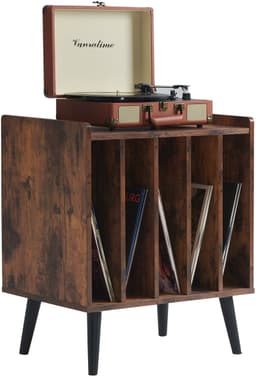 ACAZA LP Opbergsysteem - LP Houder - Vintage Bruin - 56,5 x 39 x 66 cm (L x B x H) - Platenspeler Meubel - Vinyl Opbergsysteem - Platenrek - Platenkast - Platenhouder - 110 Platen — thumbnail 1