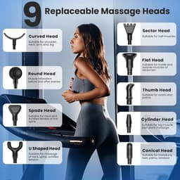 Massagepistool, Deep Tissue Massagepistool, Percussieve Spiermassagepistool voor Atleten, Draagbare Elektrische Rugmassager met 30 Snelheidsniveaus en 9 Massagekoppen (Zwart) — thumbnail 3