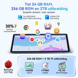 TABWEE Tablet - W90 Tablet - 8000 mAh - 24GB RAM - 256GB ROM - 11 Inch - Android 15 - WiFi 6 - Dubbele Simkaart - NETFLIX - Grijs — thumbnail 3
