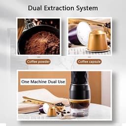 Draagbare espressomachine, geschikt voor capsules en gemalen koffie, handmatig bedienbaar reiskoffiezetapparaat, minikoffiezetapparaat, klein draagbaar koffiezetapparaat, voor kamperen, wit reizen — thumbnail 3