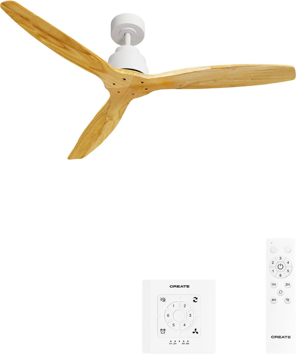 CREATE - Plafondventilator 40W silent Ø132 cm - Met Wandregelaar - Met Afstandsbediening - 6 Snelheden - Timer - Zomer/Winter functie - Wit - WIND STYLANCE — afbeelding 1