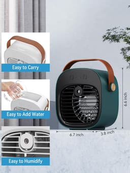 Draagbare ventilator - 4000 mAh oplaadbare miniventilator - 3 snelheidsinstellingen - 5-10 uur looptijd - Stille bureauventilator - Persoonlijke luchtkoeler voor thuis, slaapkamer, reizen, kantoor en buiten - Groen — thumbnail 2