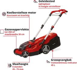 Einhell Professional Accu Grasmaaier RASARRO 36/38 Li Kit - Power X-Change - 36 V/Li-ion - Maaibreedte 38 cm - Aanbevolen gazonoppervlakte: tot 450 m² - 45 L opvangbak - Maaihoogte: 25-75 mm - Mulching functie - Incl. 2x 4.0Ah + 1x DUO-lader — thumbnail 2