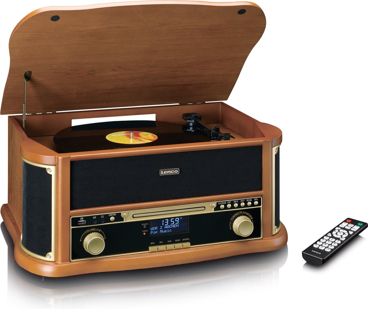 Classic Phono Retro Platenspeler - Bluetooth - Auto-stop - DAB Radio CD en Cassettespeler - TCD-2571WD - Hout — afbeelding 1