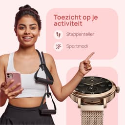 SAMMIT Smartwatch Dames - Goud - Full Touchscreen – IOS en Android – Stappenteller - Met Roze Bandje - 36mm — thumbnail 2