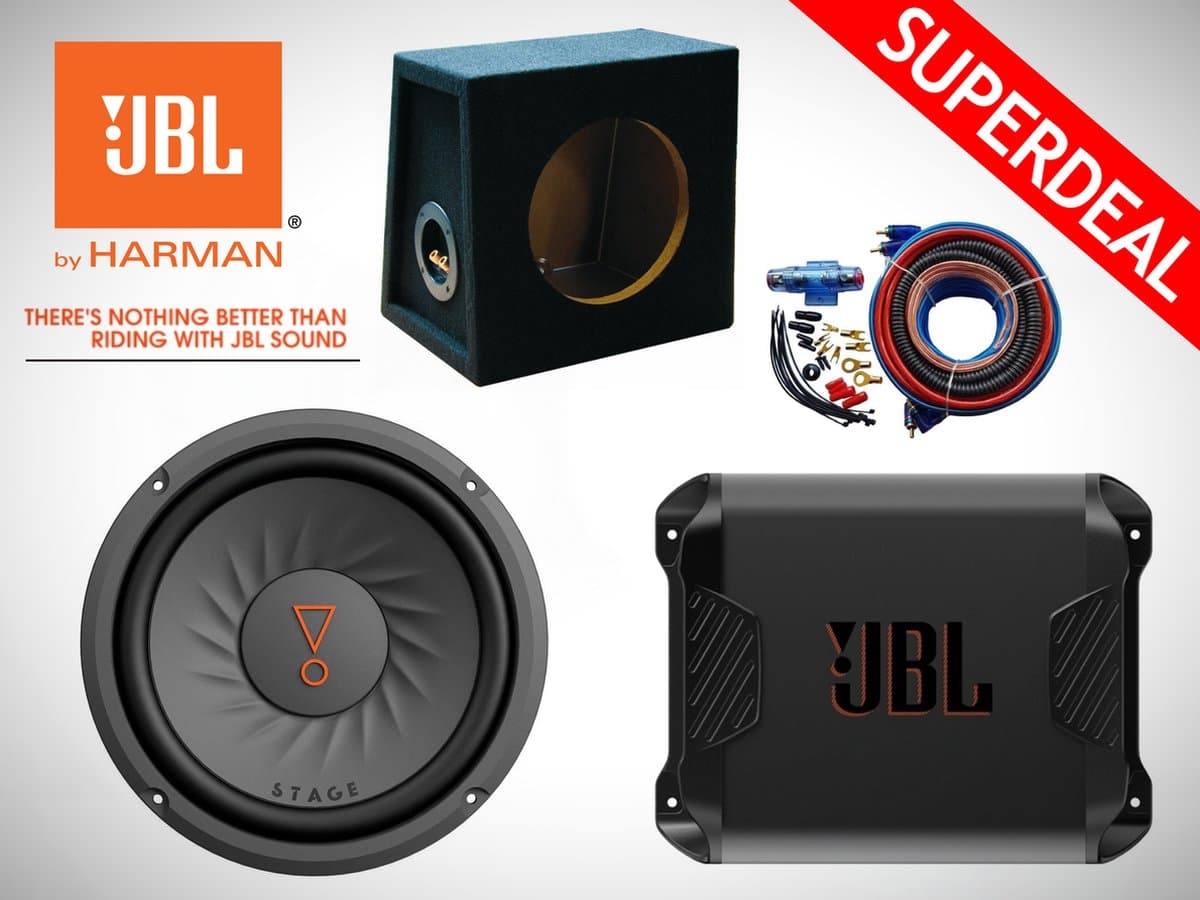 800W JBL Subwoofer + 10L Kist + JBL Versterker + Kabelset — afbeelding 1