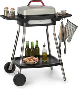 Klarstein Gatsby elektrische barbecuestandaard tafelgrill, vermogen: 2000 W, EasyGrill Concept, grilloppervlak: 40 x 36 cm / gegoten aluminium / antiaanbaklaag / grillmuts, twee zijtafels, beige / zwart - BBQ - 47 cm - RVS - RVS — thumbnail 1