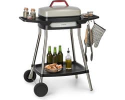 Klarstein Gatsby elektrische barbecuestandaard tafelgrill, vermogen: 2000 W, EasyGrill Concept, grilloppervlak: 40 x 36 cm / gegoten aluminium / antiaanbaklaag / grillmuts, twee zijtafels, beige / zwart - BBQ - 47 cm - RVS - RVS