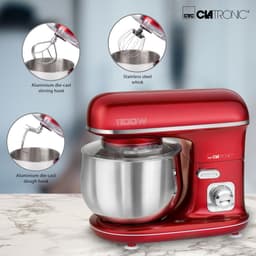 Clatronic KM 3712 krachtige kneedmachine incl. transparant spatdeksel met navulopening, 1100 watt, 5 liter, draaibare multifunctionele arm, rood — thumbnail 2