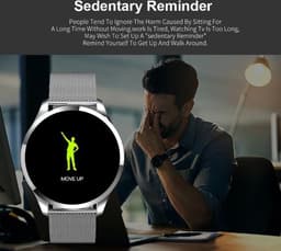 Belesy® Q9 model 2021 - Smartwatch Dames - Smartwatch Heren - Horloge - 1.3 inch – Stappenteller – Calorieën - Hartslag – Bloeddruk - 10x Sporten – Milanees staal - Zilver - Moederdag — thumbnail 4