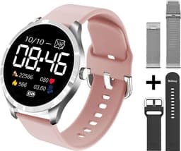 Belesy® BQSiRgPk Pro - Smartwatch Dames – Smartwatch Heren - Horloge - 1.28 inch - Kleurenscherm - Stappenteller - Bloeddruk - Hartslag - 75+ Wijzerplaten – Zilver – Siliconen – Roze – extra polsband Milanees Zilver extra polsband Zwart - Kerstcadeau — thumbnail 3