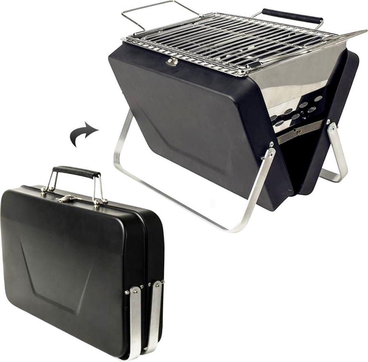 MikaMax Koffer BBQ - Houtskool BBQ - Mini Barbecue - Mat Zwart - Incl. Rooster - Grill Grootte 25 x 18 cm - Totaal Grootte 30 x 7,5 x 22,5 cm — afbeelding 1
