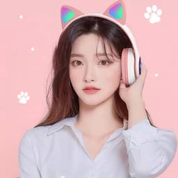 Kinder Hoofdtelefoon-Draadloze Koptelefoon-Kids Headset-Over Ear-Bluetooth-Microfoon-Katten Oortjes-Led Verlichting-Blauw — thumbnail 5