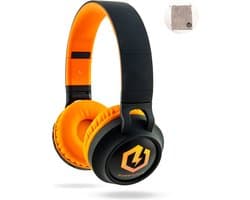 PowerLocus Buddy Draadloze On-Ear Koptelefoon voor Kinderen, LED lampjes, 85db Limiet, met Microfoon, Micro SD poort - Upgrade Zwart/Oranje