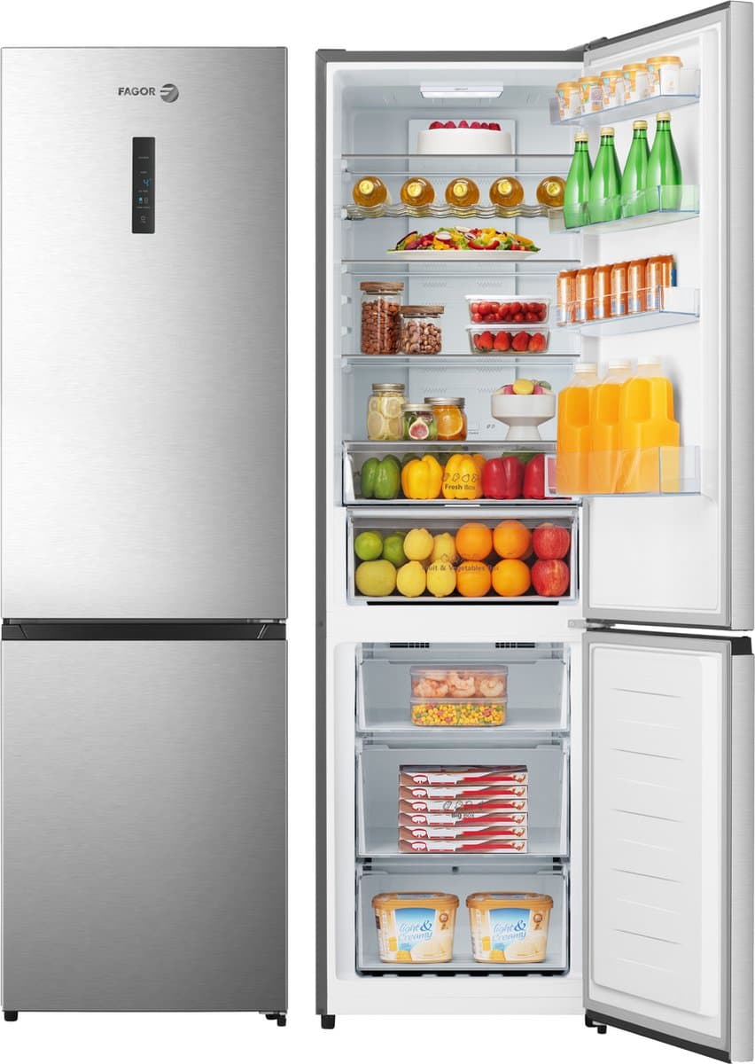 FAGOR Koel-Vriescombinatie - NoFrost - FCB336EEX - H 2m B 60cm - Inox Look - Fresh Box - NoFrost - XL 336 Liter — afbeelding 1