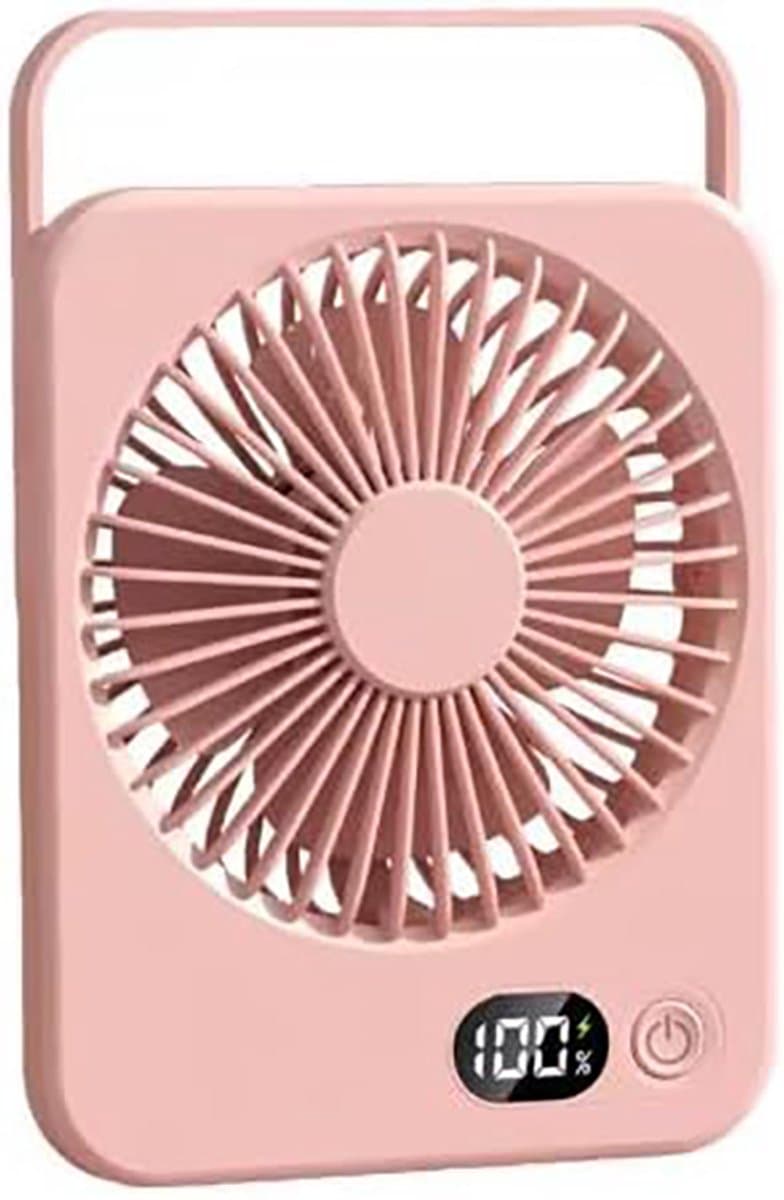 Draagbare bureauventilator USB oplaadbaar - 180° kantelbaar vouwmodel - batterijscherm - 5 snelheden - ultradun stil - Roze — afbeelding 1