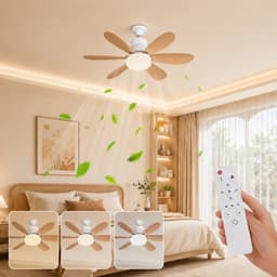 MUPOO Houtlook Plafondventilator met Lamp E27 Ø52 cm - Ventilatorlamp met Afstandsbediening - 3 Kleurtemperaturen - 3 Snelheden - Timer en Geheugenfunctie - Stil DC Motor -Voor Slaapkamer werkkamer — thumbnail 1