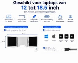 Portable Monitor - Draagbare Monitor 2x 16 Inch - 1920x1200P - One Cable Solution - Tri Screen Laptop scherm Uitbreider - Extra scherm Laptop - Plug and Play - Nuvara — thumbnail 5