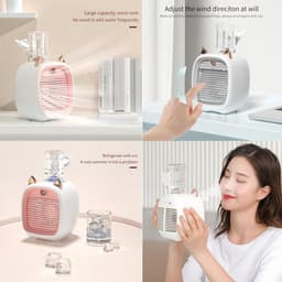 KZQ Oplaadbare Mini Usb Bureauventilator Met Luchtbevochtiger En Verneveling, Schattig Dierontwerp, Verstelbare Wind, Geel — thumbnail 3