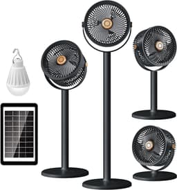 Intrekbare staande circulatieventilator op zonne-energie, USB voeding, krachtige luchtstroom, 3-in-1 multifunctioneel, voor thuisgebruik en buiten kamperen — thumbnail 1