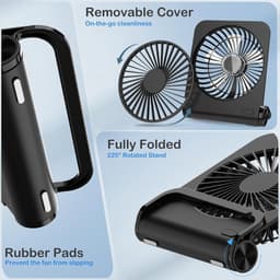 KZQ Stille Mini Bureauventilator USB Oplaadbaar 225° Opvouwbaar, 4 Snelheden, 16 Uur Batterij, Draagbaar Voor Kantoor, Kamperen En Slaapkamer, Zwart — thumbnail 3