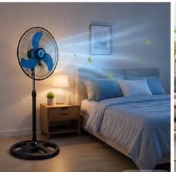 Staande Ventilator 45 cm 75W – 3 Snelheden – Oscillerend – Verstelbare Hoogte – Zwart — thumbnail 2