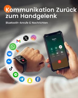 FOSMET Smartwatch - Smartwatches - 1,83inch - Dames en Heren - Stappenteller Horloge - Hartslagmeter - Bloeddrukmeter - Slaapmonitor - Saturatiemeter - Belfunctie - 100+Sportmodi - Temperatuurmeting,55 Dagen Batteri - Elke Smartphone - Zwart — thumbnail 2