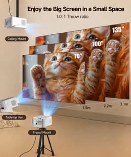 Mini Beamer – Native 1080P – 4K/8K Ondersteuning – Android 14 – WiFi 6 – Autofocus – 180° Draaibaar — thumbnail 5