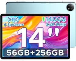 DOOGEE U14 - Tablet - 56 GB RAM (6+50 GB) + 256 ROM (2TB/TF) - GAMINI AI - 14 inch 2.2K+90 Hz - 14000 mAh/33W - 6 Speakers - RK3576S AI - 16 MP+8 MP - Android 16 - WiFi 6 - OTG - Blauw