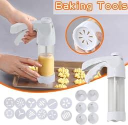 Koekjespers - Koekjespistool Deegspuit - Zelfgebak Gebak Maken - 12 Schijven 6 Mondstukken - 22 cm - Wit — thumbnail 5