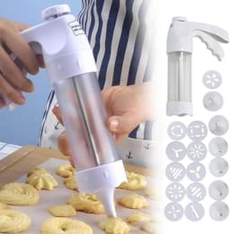 Koekjespers - Koekjespistool Deegspuit - Zelfgebak Gebak Maken - 12 Schijven 6 Mondstukken - 22 cm - Wit — thumbnail 4