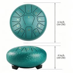 Lzwintrading Stalen Tongtrommel - 6 inch - 11 Tonen - Drum - Percussie - Stalen Instrument - Staaldruminstrument - Handpan Trommel met Stokken, Draagtas, Vingerbescherming - Handpalmtrommel voor Yoga, Meditatie, Muziekonderwijs , Cadeau - Malachiet — thumbnail 3