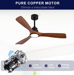HAUSS SPOLE Plafondventilator Met Verlichting – 132 cm – 3 Walnoothouten Bladen – Metaal En Hout – Zwart En Donker Walnoot – Stille DC Motor — thumbnail 4