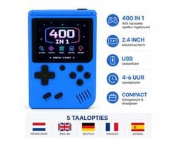 FivesquareNL Retro Handheld Game Console – 400 Spellen – USB Oplaadbaar – 2.4 Inch Kleurenscherm – Draagbare Spelcomputer voor Kinderen & Volwassenen – Blauw