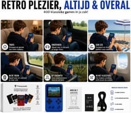 FivesquareNL Retro Handheld Game Console – 400 Spellen – USB Oplaadbaar – 2.4 Inch Kleurenscherm – Draagbare Spelcomputer voor Kinderen & Volwassenen – Blauw — thumbnail 4