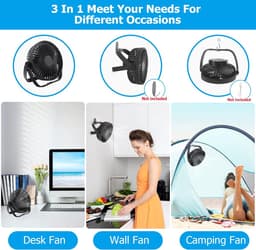 Tafelventilator, USB-ventilator, stil, klein met accu, 3-in-1, tafelventilator, mini-ventilator, 3 snelheden, 360 graden instelbaar, tafelventilator, USB-ventilator voor slaapkamer, kantoor, camping, — thumbnail 5