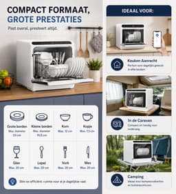 Jurrys mini vaatwasser - Afwasmachine Vrijstaand - Compact - Voor camping, kantoor of thuis, 5 wasprogramma's - 43,2 × 38,9 × 46,0 cm — thumbnail 4