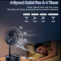 Inklapbare Ventilator Zwart - Telescopische Bureau en Vloerventilator - 8000mAh Oplaadbare Accu - Stille Ventilator met 4 Snelheden - Draagbare Fan voor Thuis Kantoor en Reizen — thumbnail 3