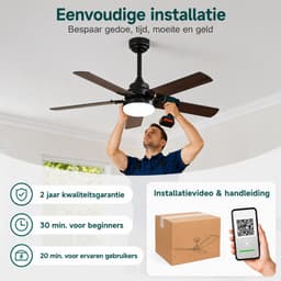 Jensaro Plafondventilator met Verlichting - Diameter 107 CM - Ventilator - Energiezuinige DC Motor - Afstandsbediening - LED Lamp — thumbnail 4