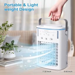 Verdampingskoele-aircooler-aircooler met water-Draagbare airconditioner - Draagbare koeler met afstandsbediening - Timerfunctie - Gekleurd nachtlampje - Drie-laags miststand - Geschikt voor slaapkamers, kantoren en kamperen - Wit - 18x13x25 cm — thumbnail 3
