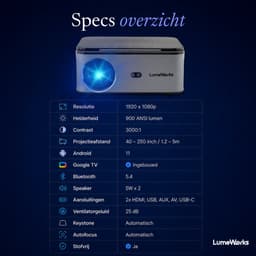 LumeWorks Titan Full HD Beamer - Google TV - Projector - 900 ANSI Lumen - Beeld tot 250 inch - 4K Support - Streamen vanaf Telefoon met Wifi — thumbnail 3