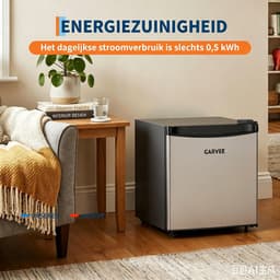 Stille minikoelkast van 45 l met roestvrijstalen voorkant – 5 temperatuurstanden (0–18 °C) – groentelade – ingebouwd vriesvak – ledverlichting – verstelbare voetjes – compact – energiezuinig [Energieklasse A] — thumbnail 4