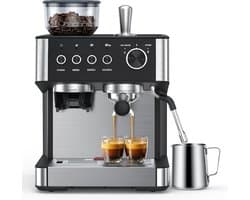 COWSAR Espressomachine (met molen en melkschuimer) – 15 bar pompdruk, 30 maalgraadinstellingen, snelle opwarming, 2,5 liter waterreservoir – geschikt voor thuis- en kantoorgebruik voor het maken van espresso, cappuccino en latte macchiato.