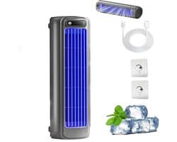 KZQ Draagbare Luchtkoeler Bureauventilator en koelventilator - 3 snelheden met LED touchscreen - USB oplaadbaar - Desktop en wandmontage - Voor kantoor slaapkamer en keuken - Grijs
