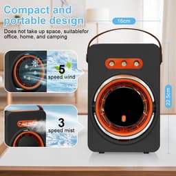 Mobiele airconditioner - mini-luchtkoeler, mini-ventilator, USB, luchtkoeler met verdampingskoeling met 5 snelheden, luchtbevochtiger luchtreiniger voor thuis, kantoor, reizen - zwart — thumbnail 4