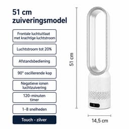 Pelor Bladloze Torenventilator - Luchtreinigende Luchtcirculatie - 8 Snelheden met Afstandsbediening - 90° Oscillatie - Wit — thumbnail 5