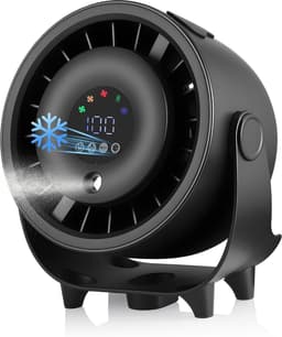 KZQ Zwarte Mini Bureauventilator Met Led Display En 3600 Mah Batterij 3 Snelheden Voor Slaapkamer Studentenhuis En Kantoor — thumbnail 1