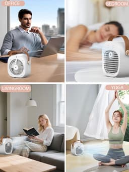 Draagbare luchtkoeler-ventilator – Oplaadbaar (4000 mAh, batterijduur van 4–16 uur); stille bureauventilator; witte persoonlijke luchtkoeler, geschikt voor gebruik in de auto, slaapkamer, op kantoor, op reis en buitenshuis. — thumbnail 4