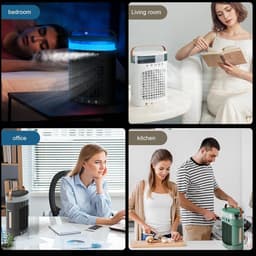 KZQ Draagbare Airco Met 3 Snelheden En 2 Miststanden - Snelle Koeling Met 600ml Watertank 2 4 6 8 Uur Timer En Led Verlichting - Mini verdampingskoeler Voor Slaapkamer Kantoor Kamperen Auto En Camper - Zwart — thumbnail 2